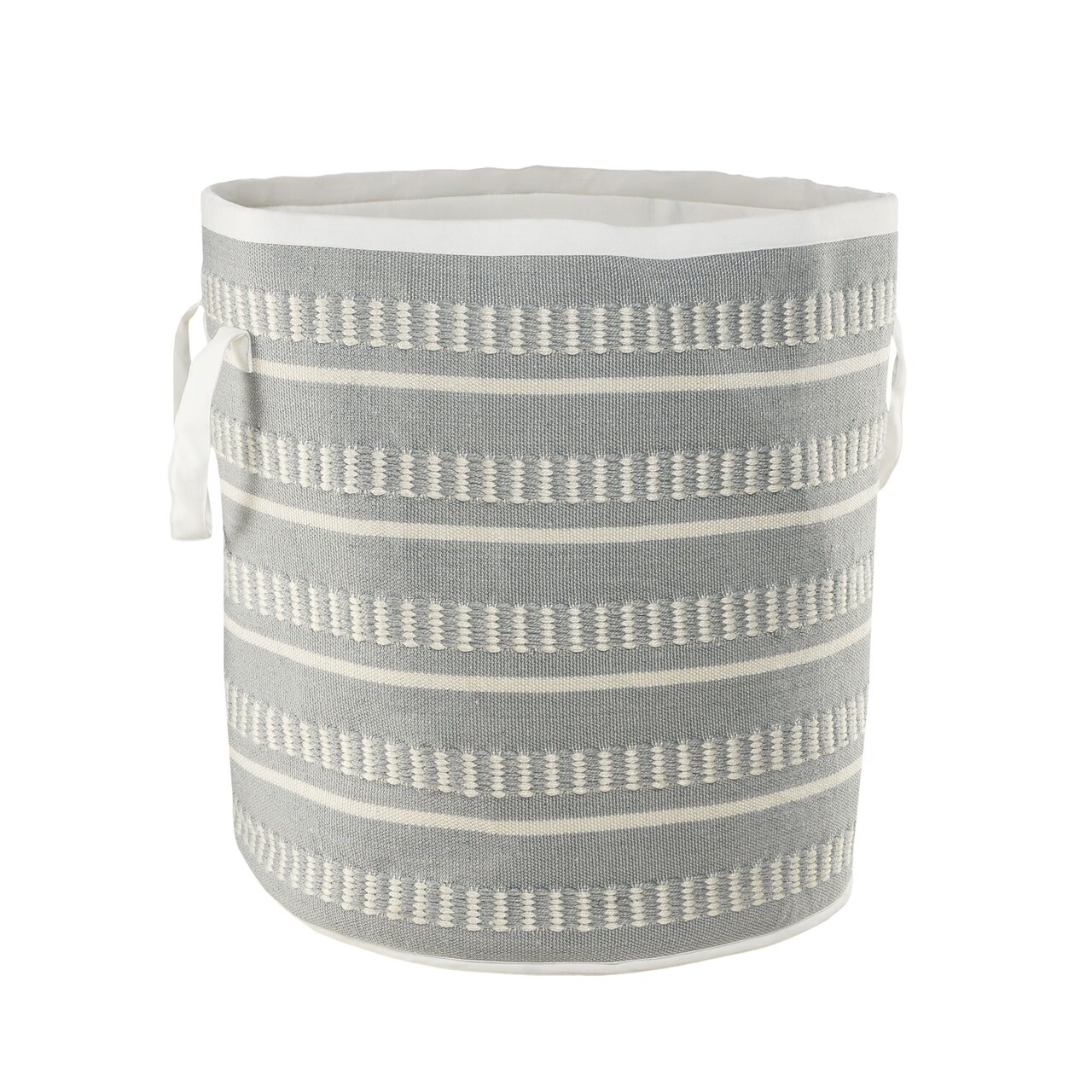 Laddha Home Designs 21" Gray and White Geometric Handmade Storage Basket